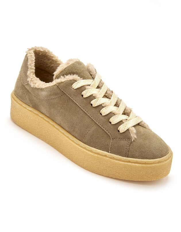 Gevoerde sneakers in splitleer met comfortbreedte, dames - kaki, kaki Gevoerde sneakers in splitleer met comfortbreedte, dames - kaki, kaki, hi-res