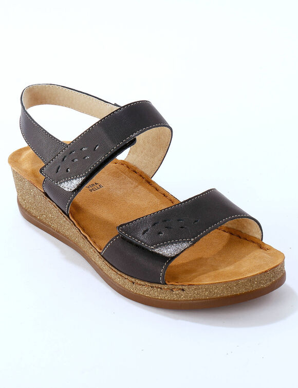 Leren sandalen met scratchsluiting, comfortbreedte (marine)