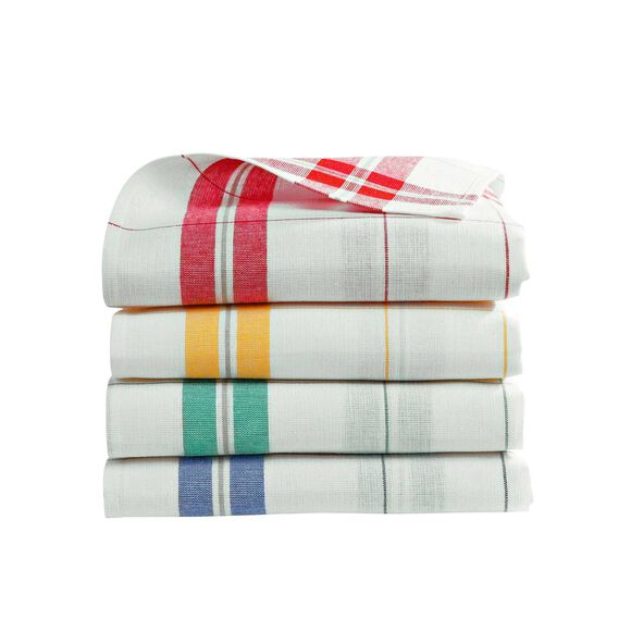 Torchons m&eacute;tis carreaux lin/coton - lots  (bleu / vert / jaune / rouge)