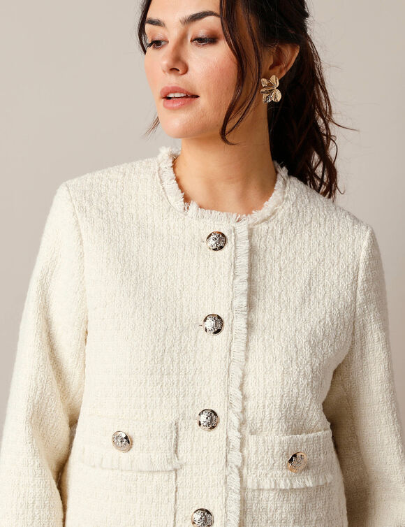 Veste courte effet tweed, laine mélangée (écru)