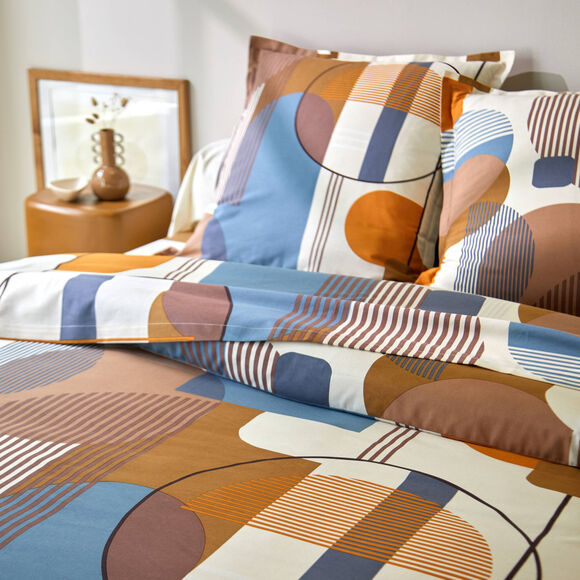 Linge de lit Geo en coton imprimé géométrique (écru)