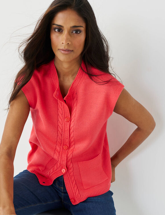 Gilet sans manches boutonn&eacute; (rose)