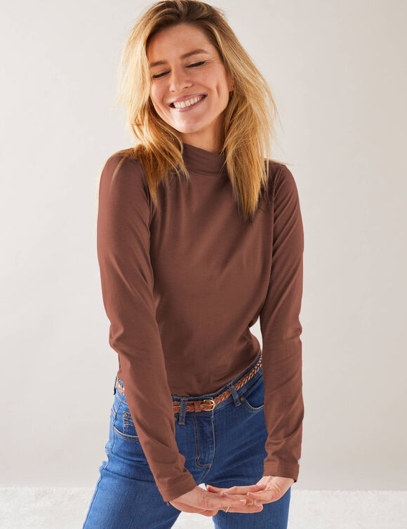 T-shirt col montant manches longues (chocolat)