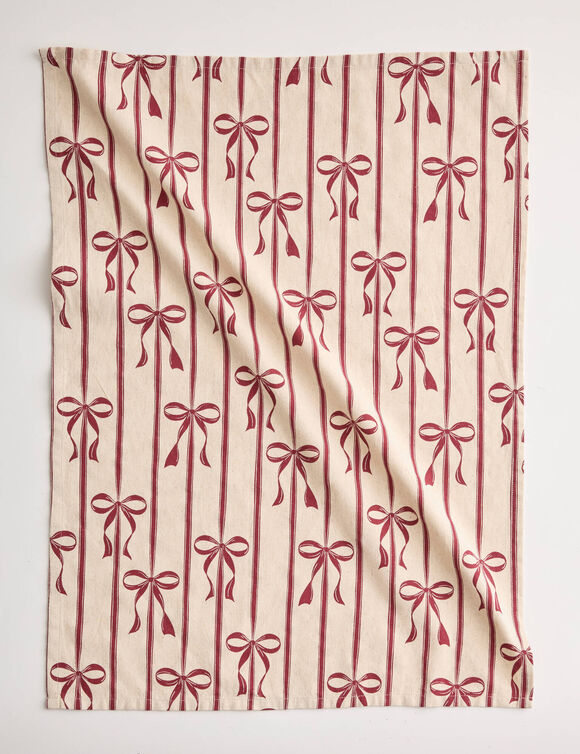Torchons imprim&eacute;s, en coton/lin - lot de 3 (naturel / rouge)