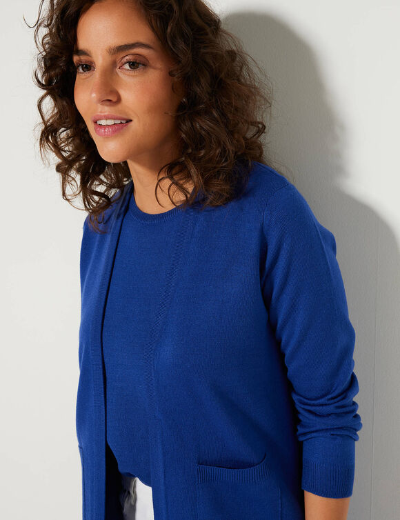 Gilet porter ouvert, maille toucher doux (bleu dur)