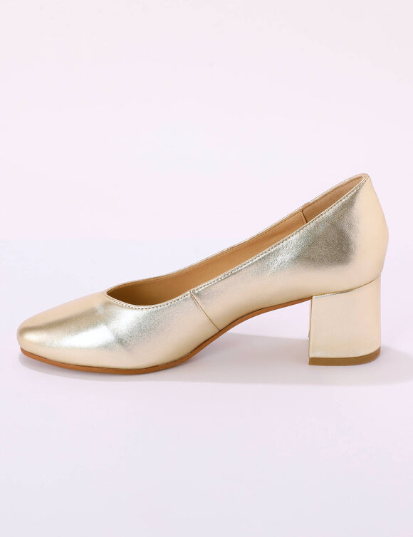 Escarpins bout arrondi cuir lisse (dor&eacute;)