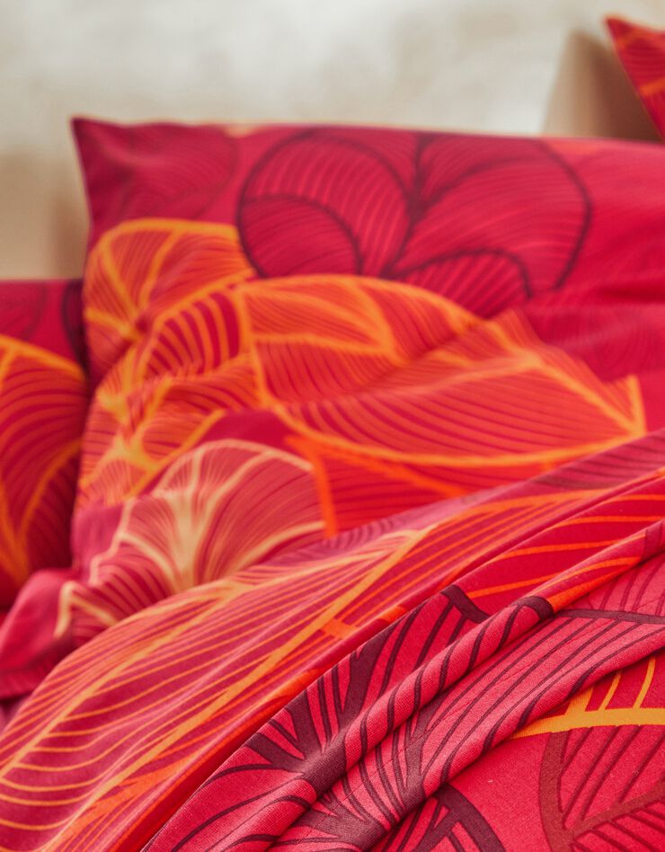 Linge de lit Elsa en polycoton à motifs feuilles (rouge)