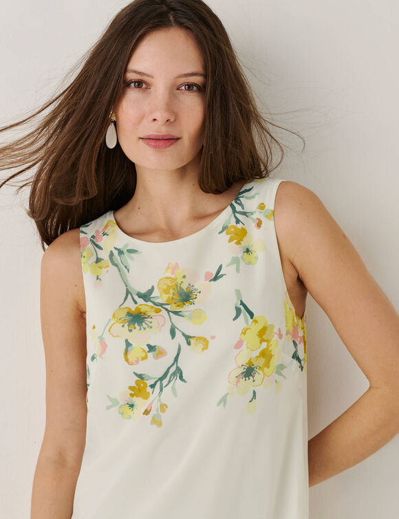 Robe courte sans manches voile base imprim&eacute;e (vanille)