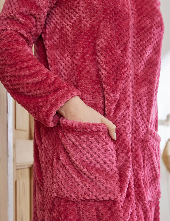 Robe de chambre zippée maille polaire texturée (framboise)