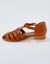 Platte, leren sandalen (karamel)