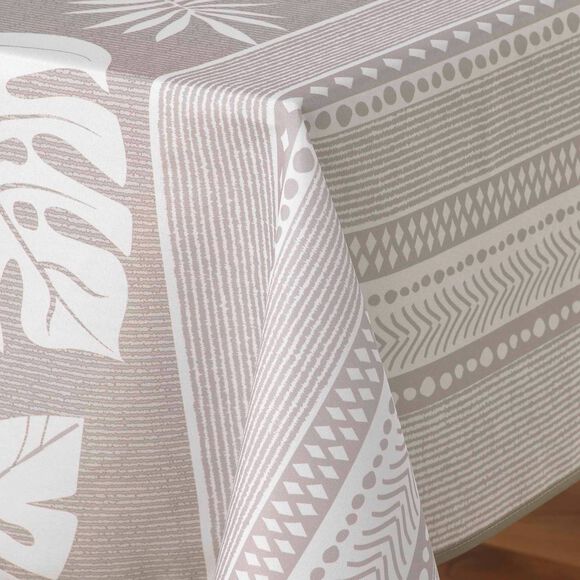 Nappe bicolore imprimé feuillage entretien facile (naturel)