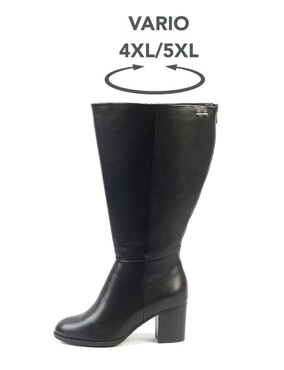 Gladys-laarzen met extra ruime kuitwijdte 4XL, met plooien en elastische stroken (zwart)