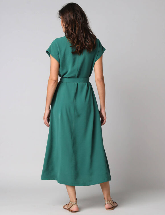 Robe longue boutonn&eacute;e effet froiss&eacute; naturel (vert)
