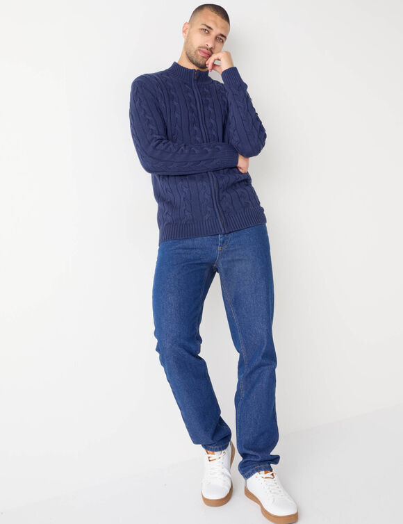 Gilet col montant zipp&eacute; torsad&eacute; (marine)