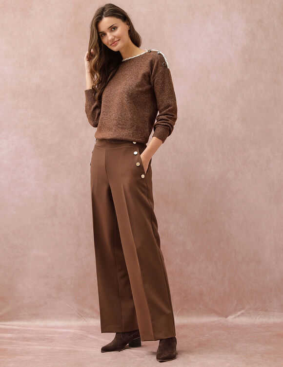 Soepelvallende broek met brug-effect (chocolade)