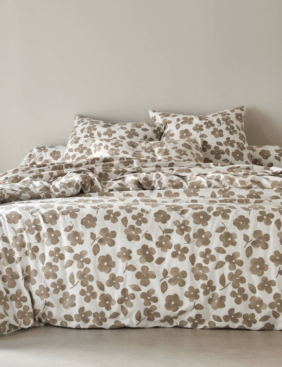 Linge de lit Petunia en flanelle imprimée (grège)