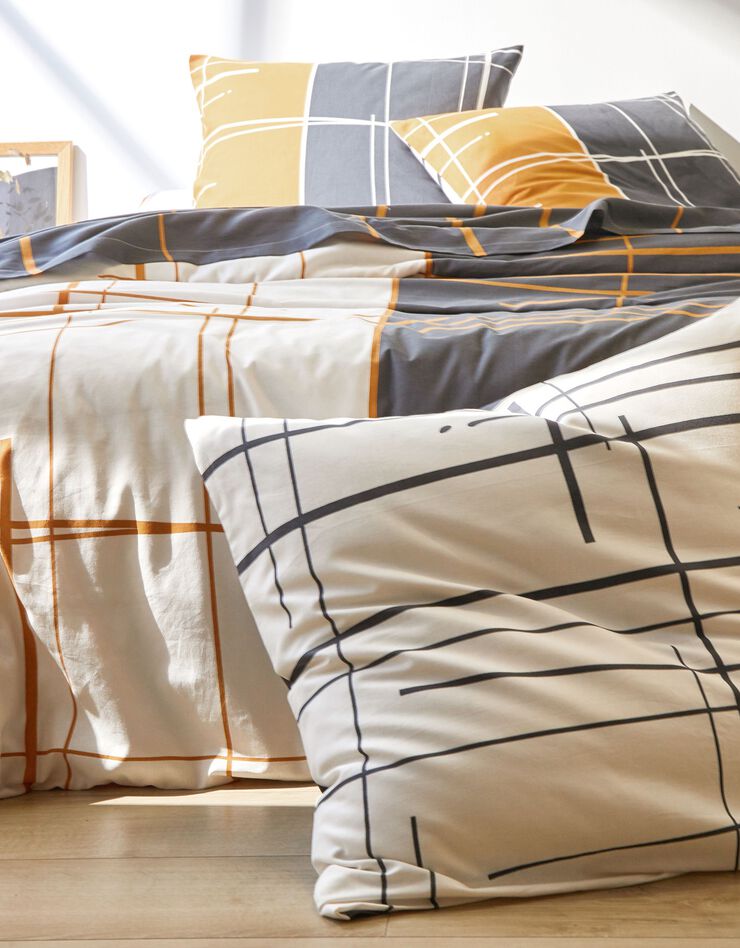 Linge de lit Hoshi coton imprimé graphique (carbone)