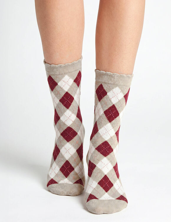 Chaussettes fantaisie motifs &laquo; automne &raquo; et losanges - lot de 3 paires (rose / tomette)