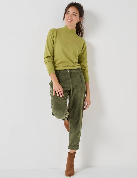 Pull col montant, laine d'agneau (vert mousse)