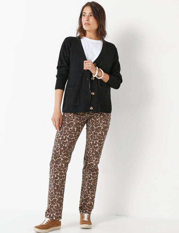 Gilet col V, maille côtelée (noir)