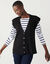 Gilet sans manches &agrave; boutons paillet&eacute;s, maille anglaise (noir)