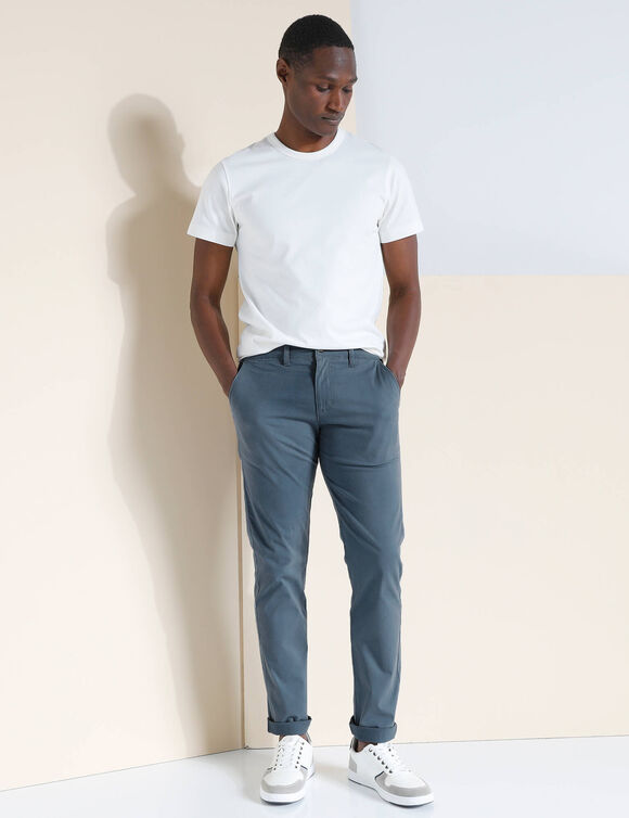 Pantalon chino toile sergé (bleu grisé)