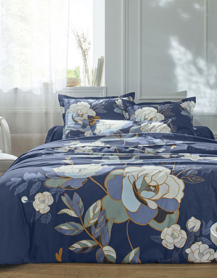Bedlinnen Louise met bloemenprint - katoenbatist (blauw)