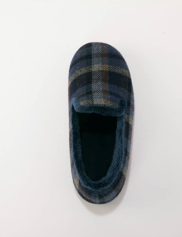 Gevoerde pantoffels met geruit motief (marine)