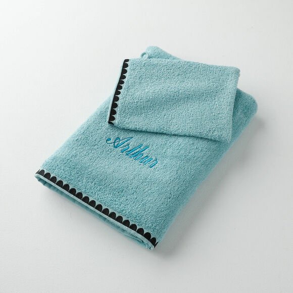 Serviettes de bain finition broderie fantaisie personnalis&eacute;es - 420g/m2 (lagon)