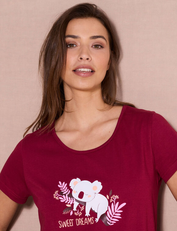 Chemise de nuit longue à manches courtes imprimé koala (cerise)