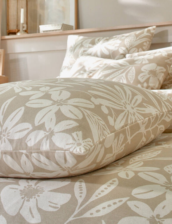 Linge de lit C&eacute;line en flanelle imprim&eacute; floral (sable)