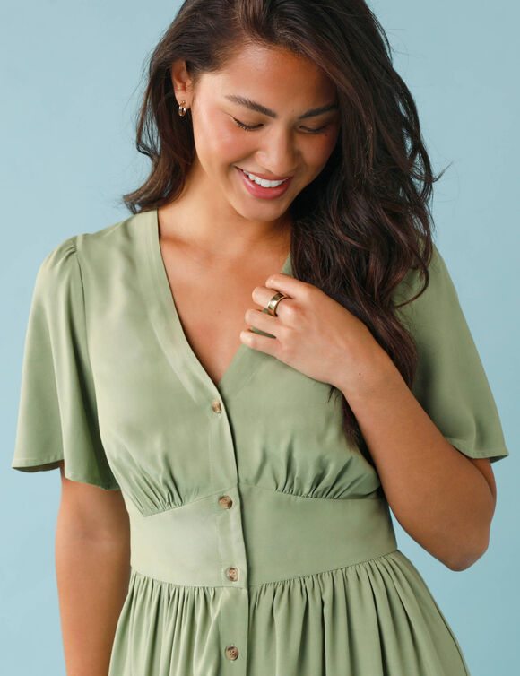 Robe courte boutonn&eacute;e unie, Sp&eacute;cial Petites  (vert)