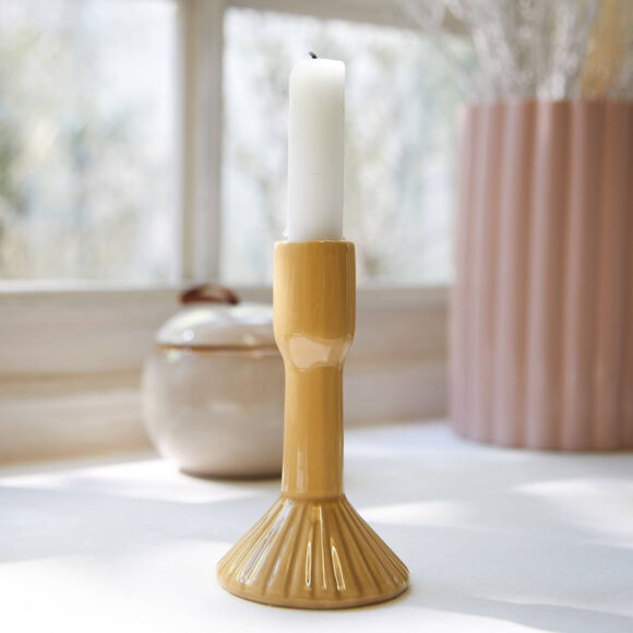Kaarshouder in gegroefde keramiek, geel (geel)