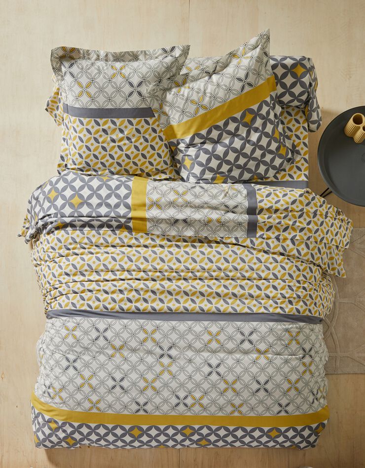 Bedlinnen Marlox in katoen met geometrische motieven (grijs / geel)