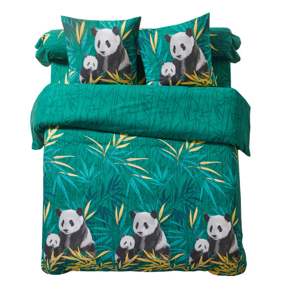 Bedrukt bedlinnen Pandi, polykatoen (groen)