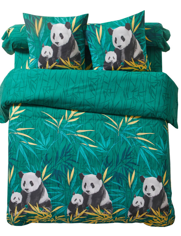 Linge de lit imprim&eacute; Pandi, polycoton (vert)