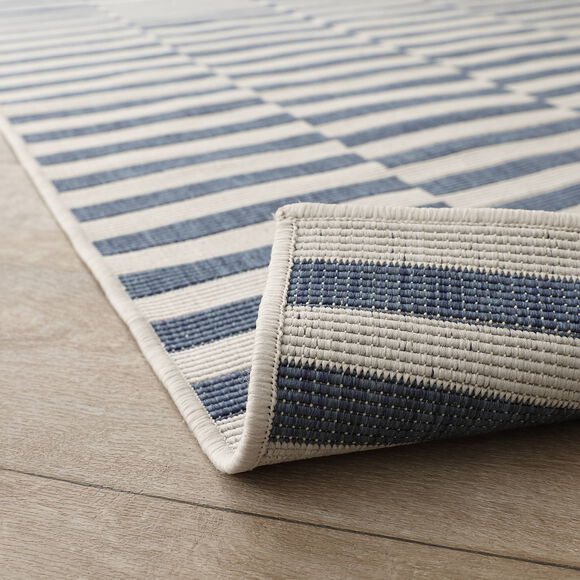 Tapis rectangulaire &agrave; rayures (bleu)