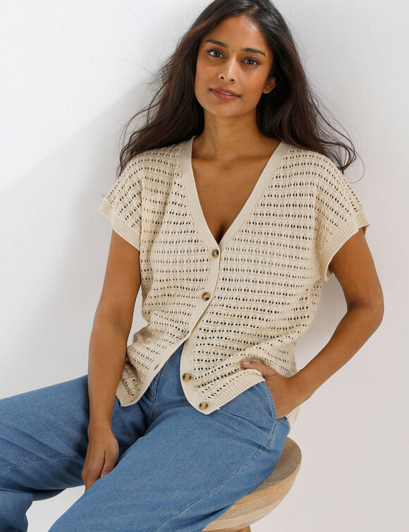 Gilet loose en maille fantaisie (ecru)