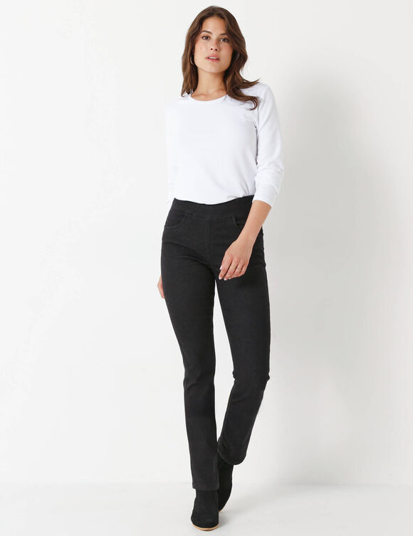 Jegging droit ultra stretch, maille effet jean (black)