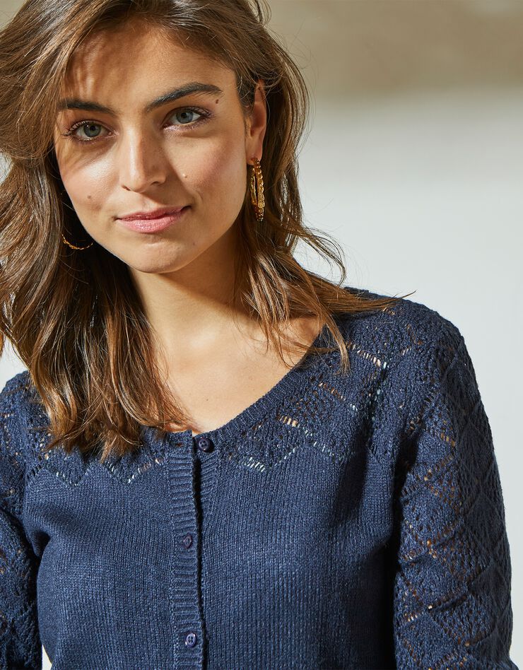 Cardigan in ajourtricot, marine Cardigan in ajourtricot, marine, hi-res image number 1