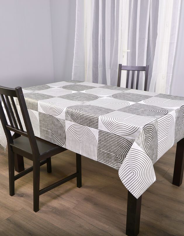 Tafellaken in toile cirée met vormenprint (grijs / taupe)