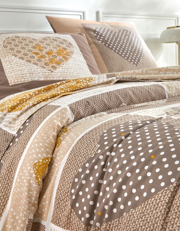 Bedlinnen Lovely in flanel met hartjesprint (beige / karamel)