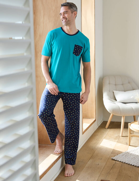 Bedrukte pyjama met korte mouwen (laguneblauw)