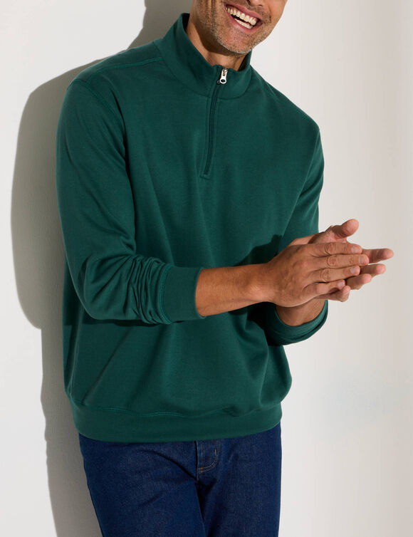 Sweatshirt van molton met trucker-kraag en ritssluiting (dennengroen)
