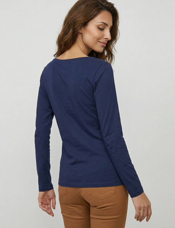 T-shirt uni manches longues en coton biologique(**) (marine)
