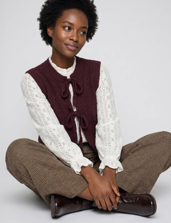 Gilet oversize &agrave; nouettes, sans manches (prune)
