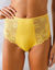 Omhullende slip met hoge taille in microvezel en kant - set van 2 (geel + ivoorkleur)