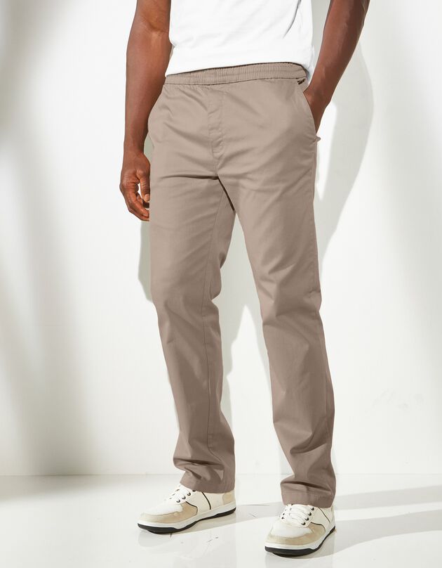 Pantalon en twill stretch taille élastiquée (taupe)