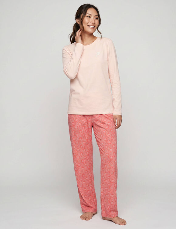 T-shirt pyjama &laquo;&nbsp;charme botanique&nbsp;&raquo; manches longues (p&ecirc;che)