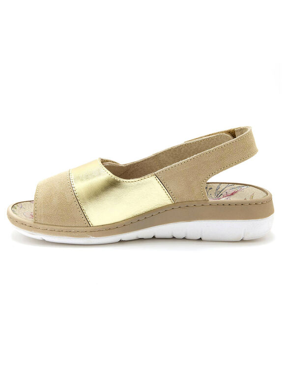 Leren sandalen met scratchpatjes (beige)